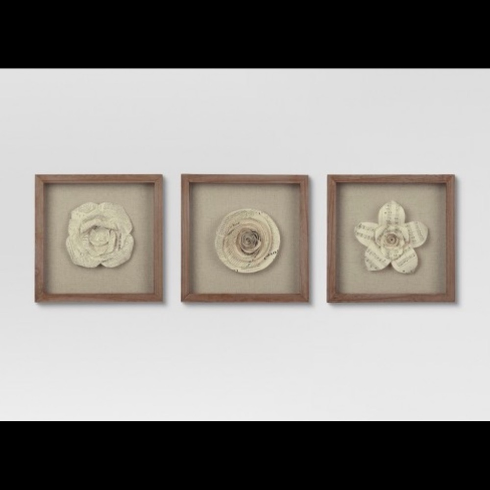 Set of 3 Frames / wooden / paper flowers